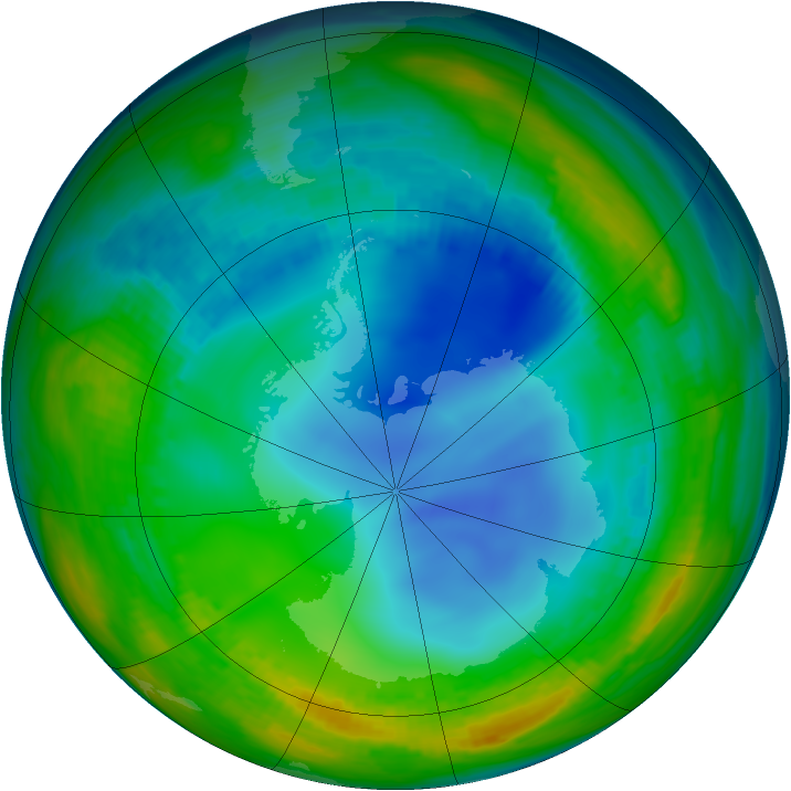 Antarctic ozone map for 23 July 1992